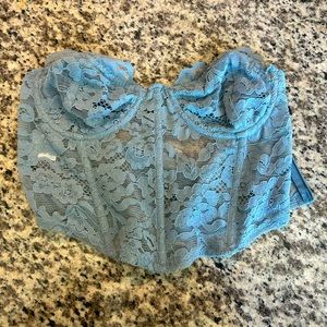 Kendall & Kylie strapless lace corset top. Light blue. Size M.